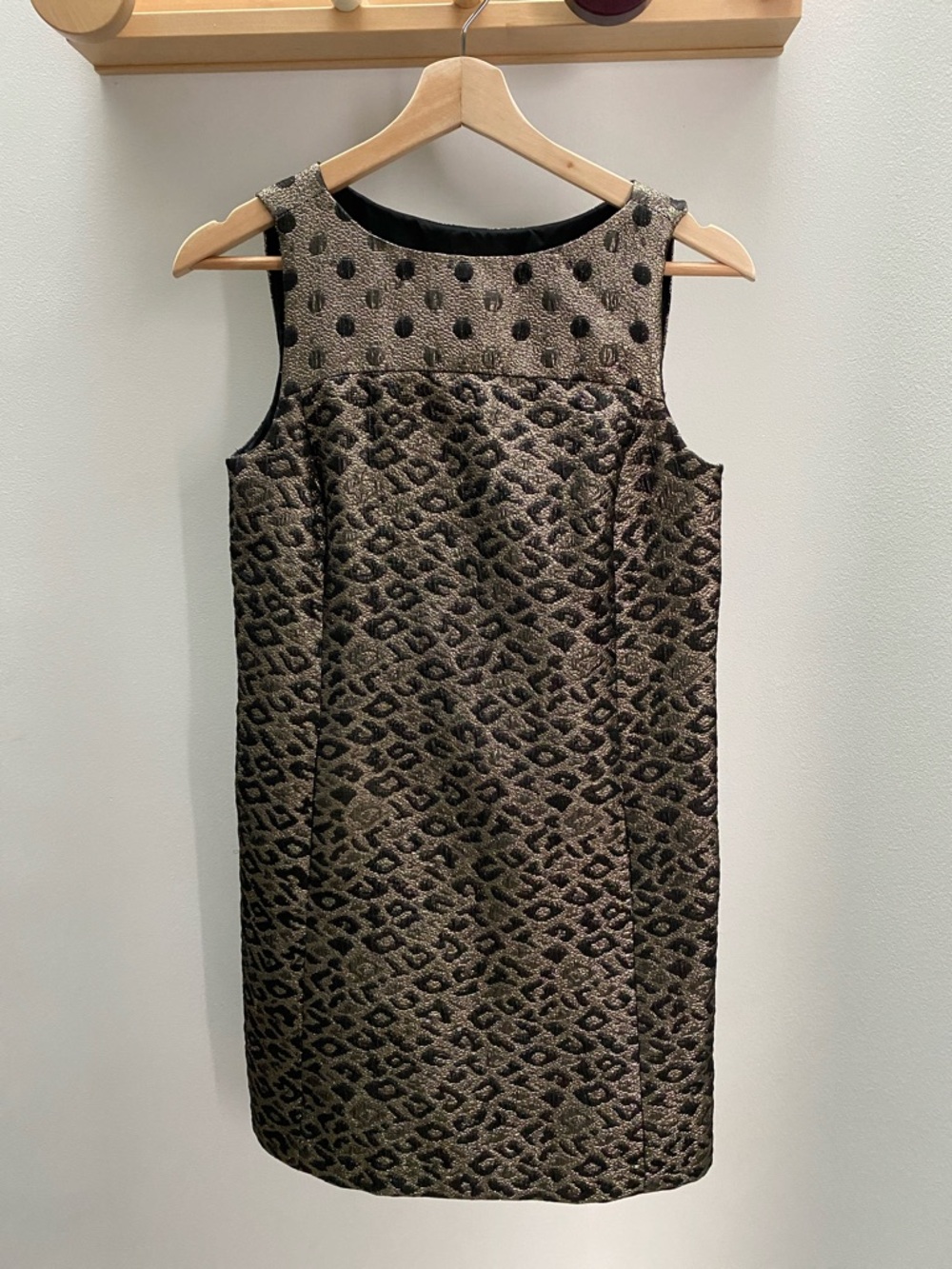 Tibi Black and Gold Textured Sleeveless Sheath Dress